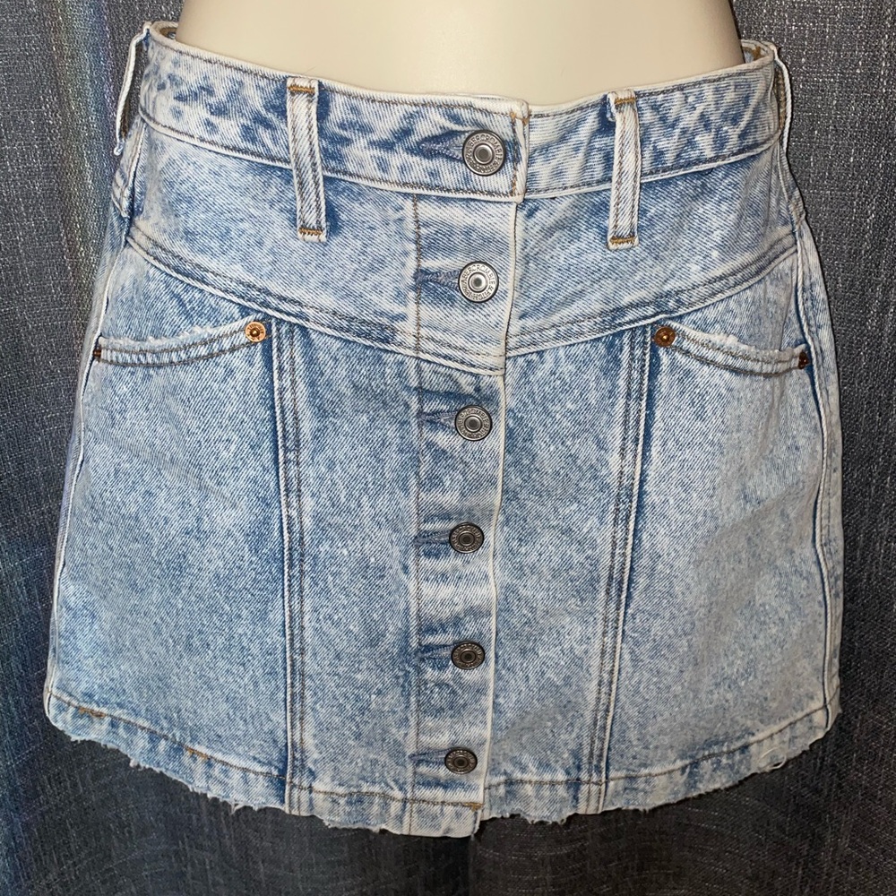 A&F Light Blue Denim Button-Front Skirt